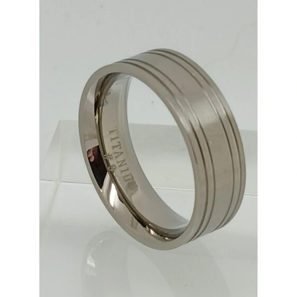 Vintage Titanium 7mm Grooved Band Ring Size 9 Brushed Silver Y2K New Old Stock